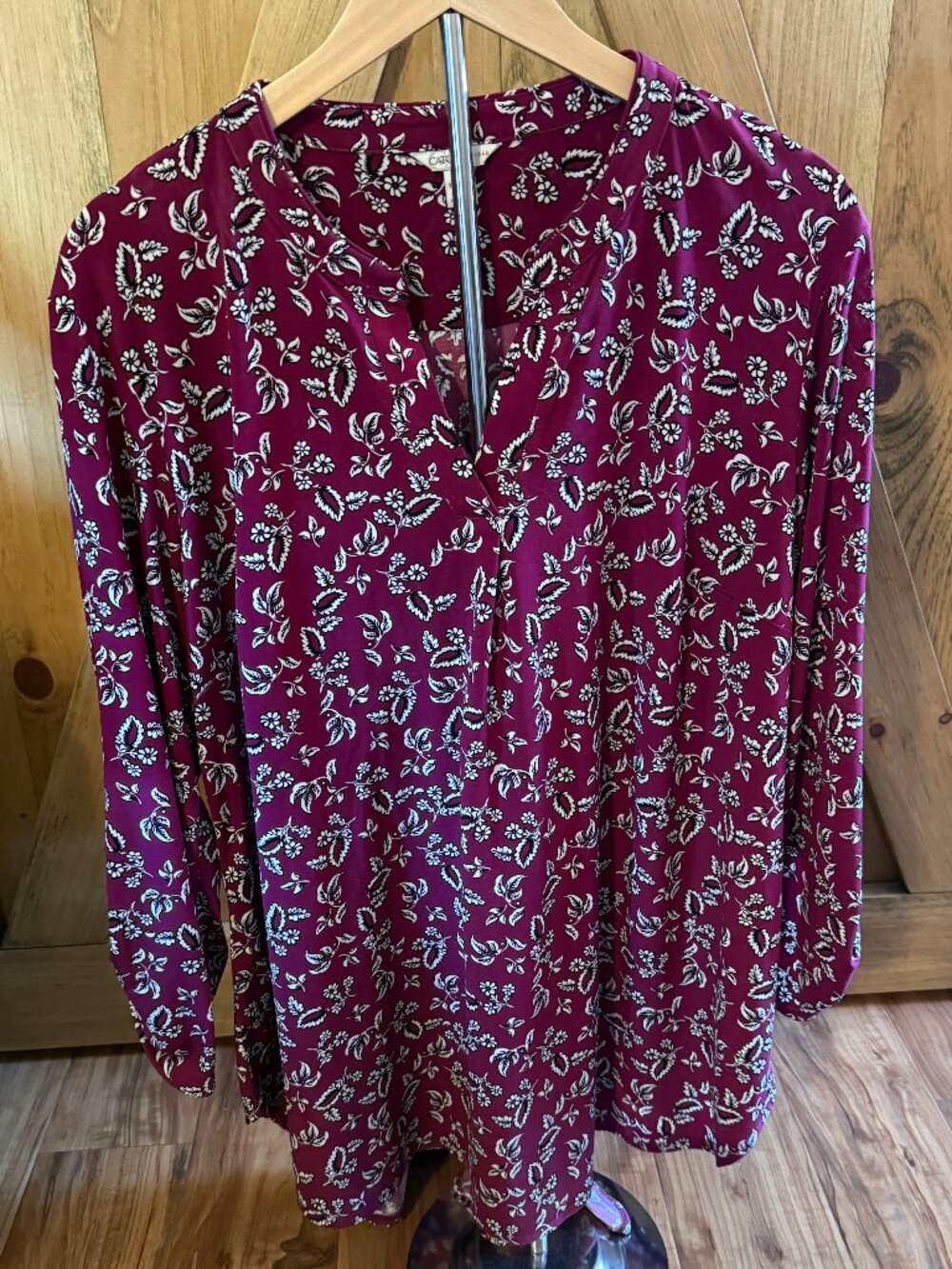 Cato Burgundy Floral Print V-Neck Top 18/20W